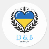 Oekraïne Paar Hart Bruiloft Ronde Sticker (Voorkant)