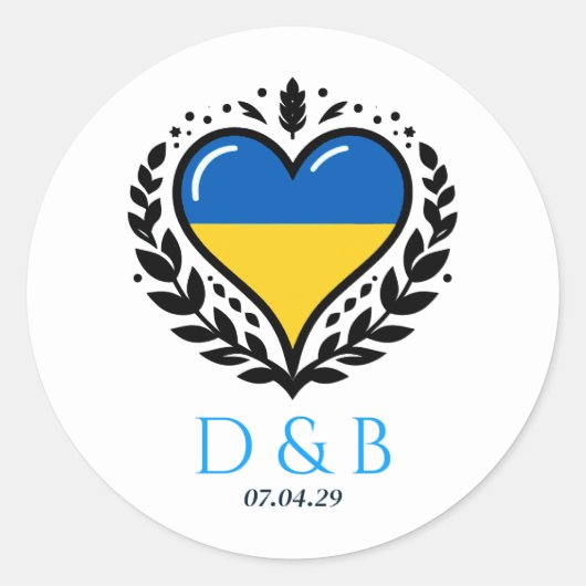 Oekraïne Paar Hart Bruiloft Ronde Sticker (Voorkant)