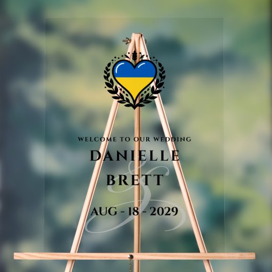 Oekraïne Paar Hart Bruiloft Welkom Acryl Bord (Neutraal)