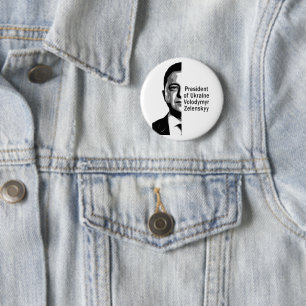 Oekraïne President Zelenskyy Half Portret B&W Ronde Button 5,7 Cm
