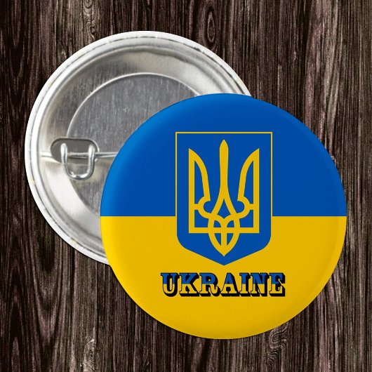 Oekraïne, Tryzub, Oekraïense vlag/wapenschild Ronde Button 3,2 Cm