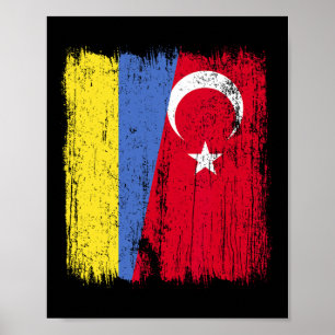Oekraïne Turkije Halve Vlag Turkiye Oekraïens Turk Poster