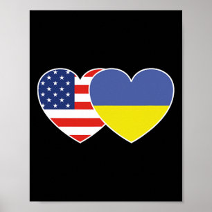 Oekraïne USA Vlag Tweeling Hart T-shirt voor Oekra Poster