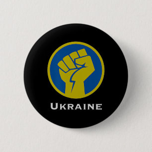 Oekraïne Vechtende Vuist In Blauwe En Gele Vlag Kl Ronde Button 5,7 Cm