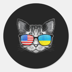 Oekraïne Verenigde Staten Vlag Roots Cat Oekraïens Ronde Sticker