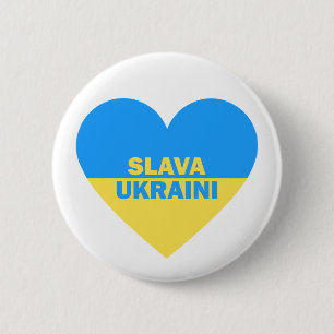 Oekraïne Vlag Hart Slava Oekraïne Ronde Button 5,7 Cm