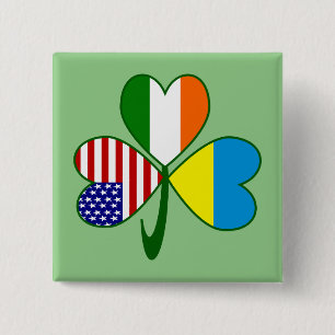 Oekraïne VS Ierland Shamrock Vlag Vierkante Button 5,1 Cm