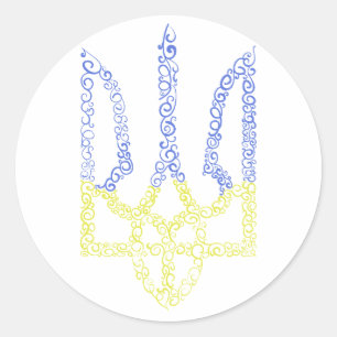 Oekraïne wapen trident tryzub spiraal patroon ronde sticker