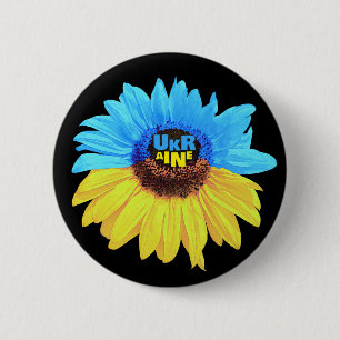 Oekraïne waterverf zonnebloem blauw geel vlag ronde button 5,7 cm