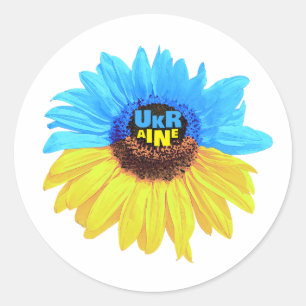 Oekraïne waterverf zonnebloem blauw geel vlag ronde sticker