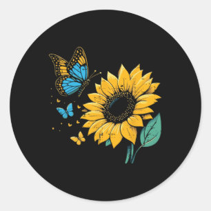 Oekraïne Zonnebloem Vlinder Oekraïense Meisjes Kin Ronde Sticker