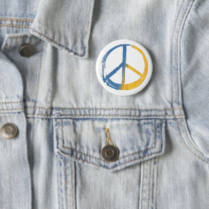 Oekraïnes - PEACE Symbool Blue Yellow Ukraine War Ronde Button 5,7 Cm