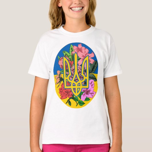 Oekraïnse bloem en Oekraïense vlag met bloemen T-shirt (Voorkant)