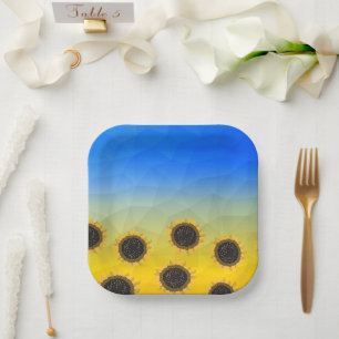 Oekraïnse geelblauwe maaswijdte Flowers Papieren Bordje