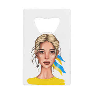 Oekraïnse Stop Oorlog Blonde Hair Kredietkaart Flessenopener