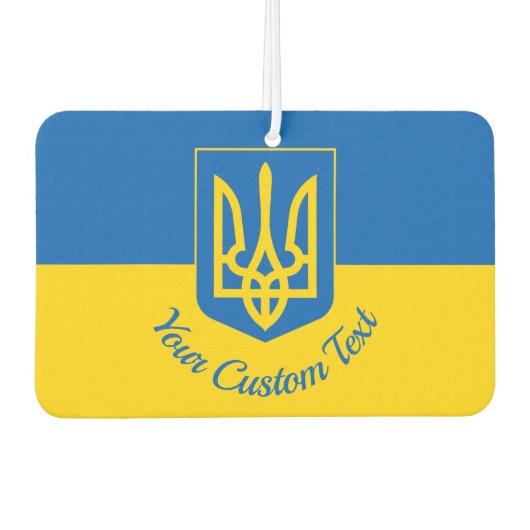 Oekraïnse vlag met wapen en aangepaste tekst luchtverfrisser (Voorkant)