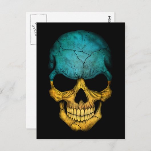 Oekraïnse vlag schedel op zwart briefkaart (Voorkant / Achterkant)