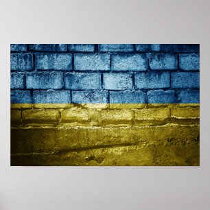 Oekraïnse vlag tegen muur poster