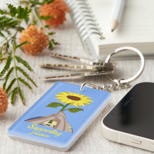 Oekraïnse "yellow blue" zonnebloem kleurrijk sleutelhanger (Voorkant Rechts)