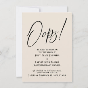 Oeps! Funny Delayed Wedding Simple Cream Kaart