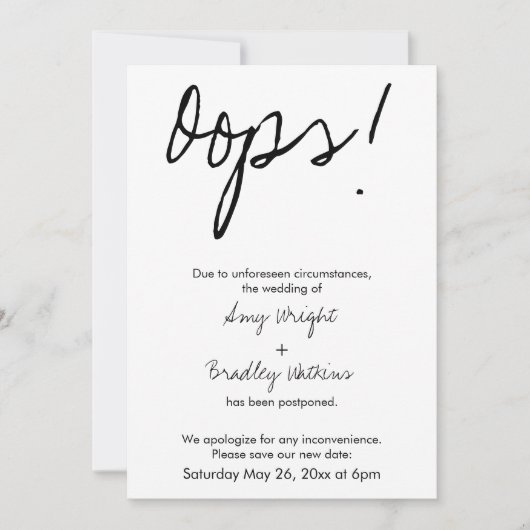 "Oeps!" Humoureuze uitgestelde aankondiging huweli (Voorkant)