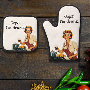 Oeps ik ben Dunk Sarcastische Retro Huisvrouw Ovenwant & Pannenlap Set
