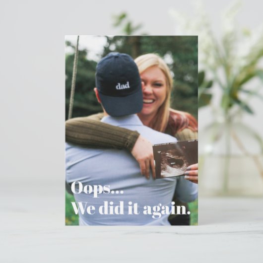 Oeps, we deden het weer zwangerschapsaankondiging bedankkaart (Staand voorkant)