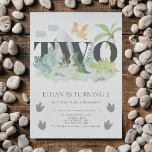 Oerwoud 2e Verjaardag Waterverf Dinosaur Party Kaart