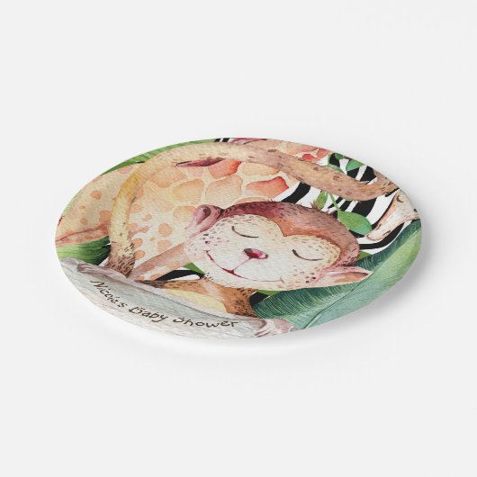 Oerwoud, aap en Giraffe, Baby shower - Dierafdrukk Papieren Bordje (Gekanteld)