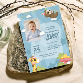 Oerwoud Animal Blue 1e verjaardag Uitnodiging
