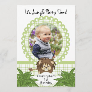 Oerwoud Animal Lion Birthday Party Foto Uitnodigin Kaart