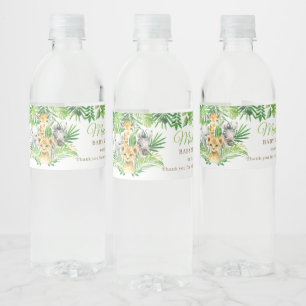 Oerwoud Animal Safari Greenery Lion Baby shower Waterfles Etiket