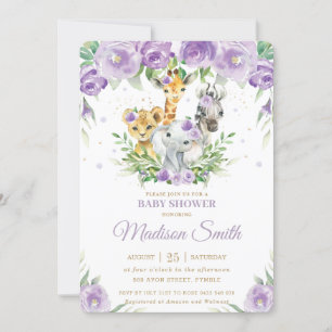 Oerwoud Animal Safari Paars Floral Baby shower Kaart