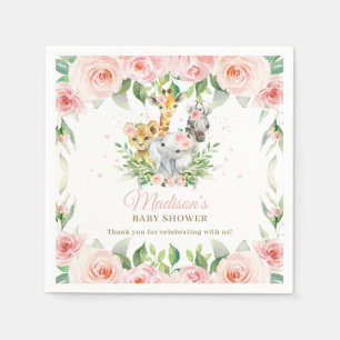 Oerwoud Animal Safari Roze Floral Girl Baby shower Servet