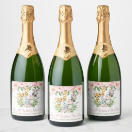 Oerwoud Animal Safari Roze Floral Girl Baby shower Sparkling Wijnetiket