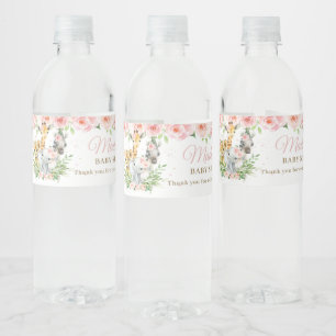 Oerwoud Animal Safari Roze Floral Girl Baby shower Waterfles Etiket