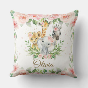 Oerwoud Animal Safari Roze Floral Girl Nursery Roo Kussen