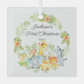 Oerwoud Animals Baby's Eerste Kerstmis Glas Ornament (Voorkant)
