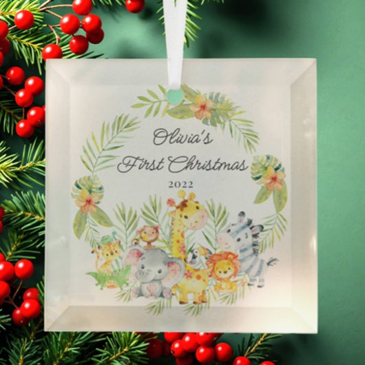 Oerwoud Animals Baby's Eerste Kerstmis Glas Ornament
