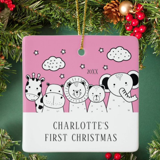 Oerwoud Animals Baby's eerste kerstsieraad Keramisch Ornament