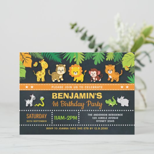 Oerwoud Animals Boy Safari Wild Eén eerste verjaar Kaart (Staand voorkant)