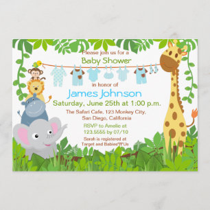 Oerwoud Animals Safari Baby shower Invitation Kaart