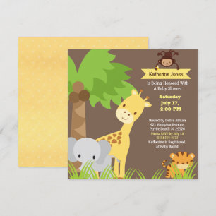 Oerwoud Animals Safari Baby shower Invitation Kaart