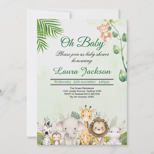 oerwoud Baby Boy Shower Wild Tropical Kaart (Voorkant)
