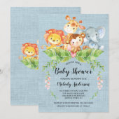 Oerwoud Baby Dieren Jongens Baby shower Uitnodigin Kaart (Voorkant / Achterkant)