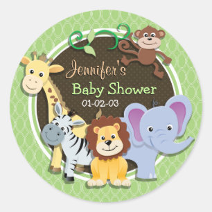 Oerwoud Baby shower; Heldergroene openingen Ronde Sticker