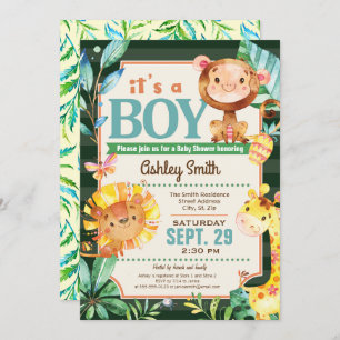 Oerwoud Baby shower Invitation Boy Kaart