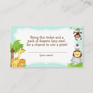 Oerwoud Baby shower Luier Raffle ticket blauw Informatiekaartje