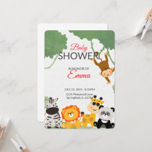 Oerwoud Baby shower Uitnodiging Safari Animals