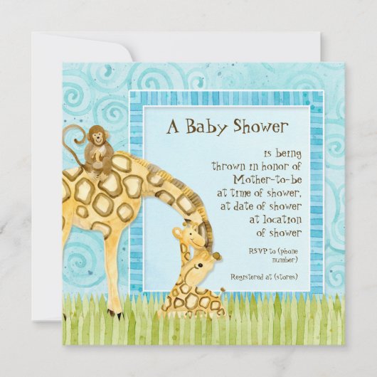 Oerwoud Baby's, Giraffe Baby shower Uitnodiging (Voorkant)